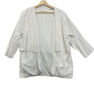Vtg Cathy Hardwick Linen Top Jacket Womens 12 White Boxy Long Sleeve Capsule